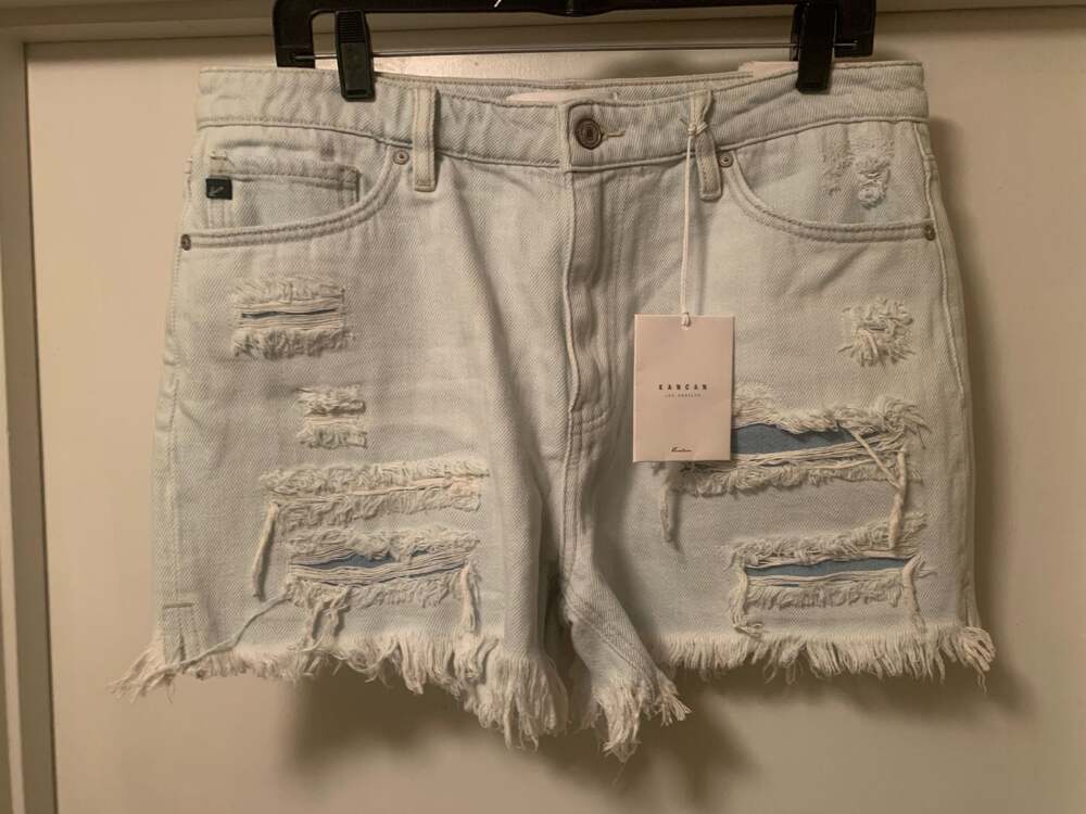 KanCan High Rise Distressed Light Blue Denim Shorts with Raw Hem Size 13/30